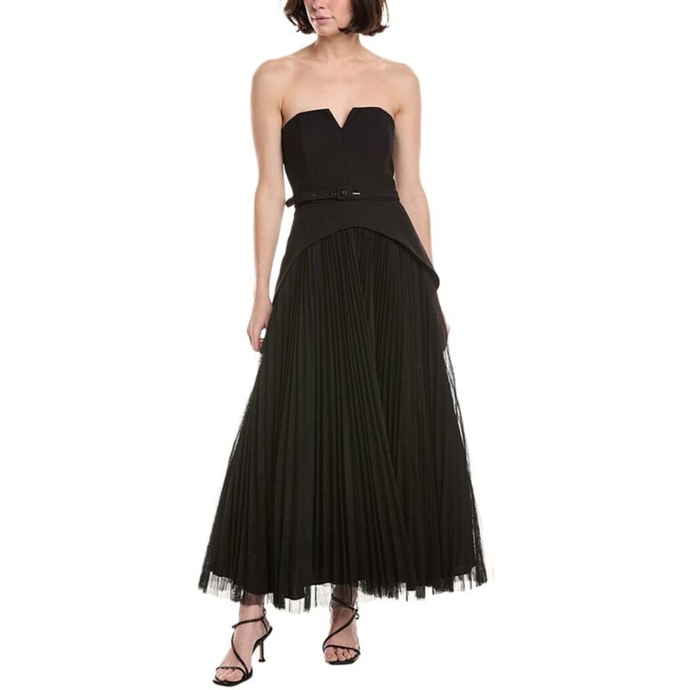 Hutch Lillibet Tulle & Gaberdine Pleated Maxi with Belted Waist